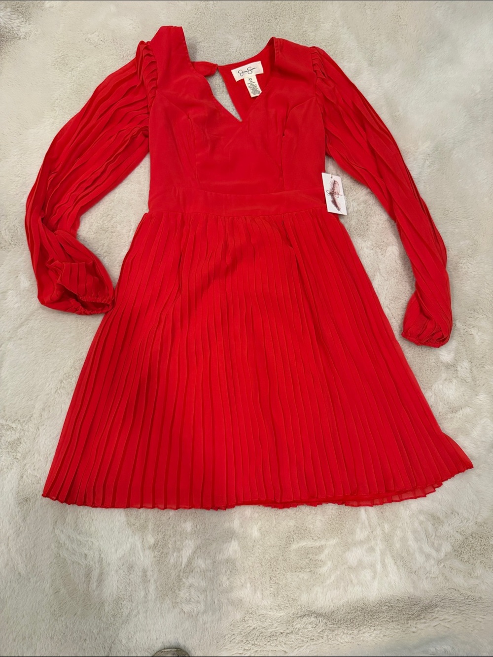 Jessica Simpson Red Pleated Long-Sleeve Formal Dress